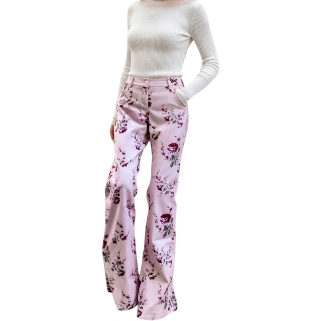 jean flare fleuri rose femme taille haute Blumarine