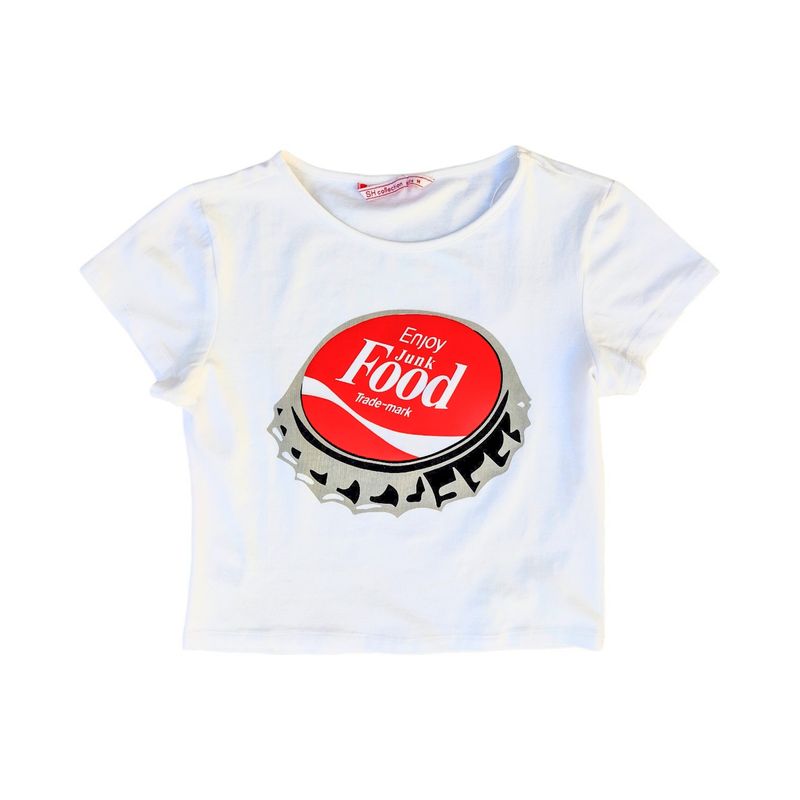 T-shirt femme blanc imprimé capsule de bouteille Junk Food – M