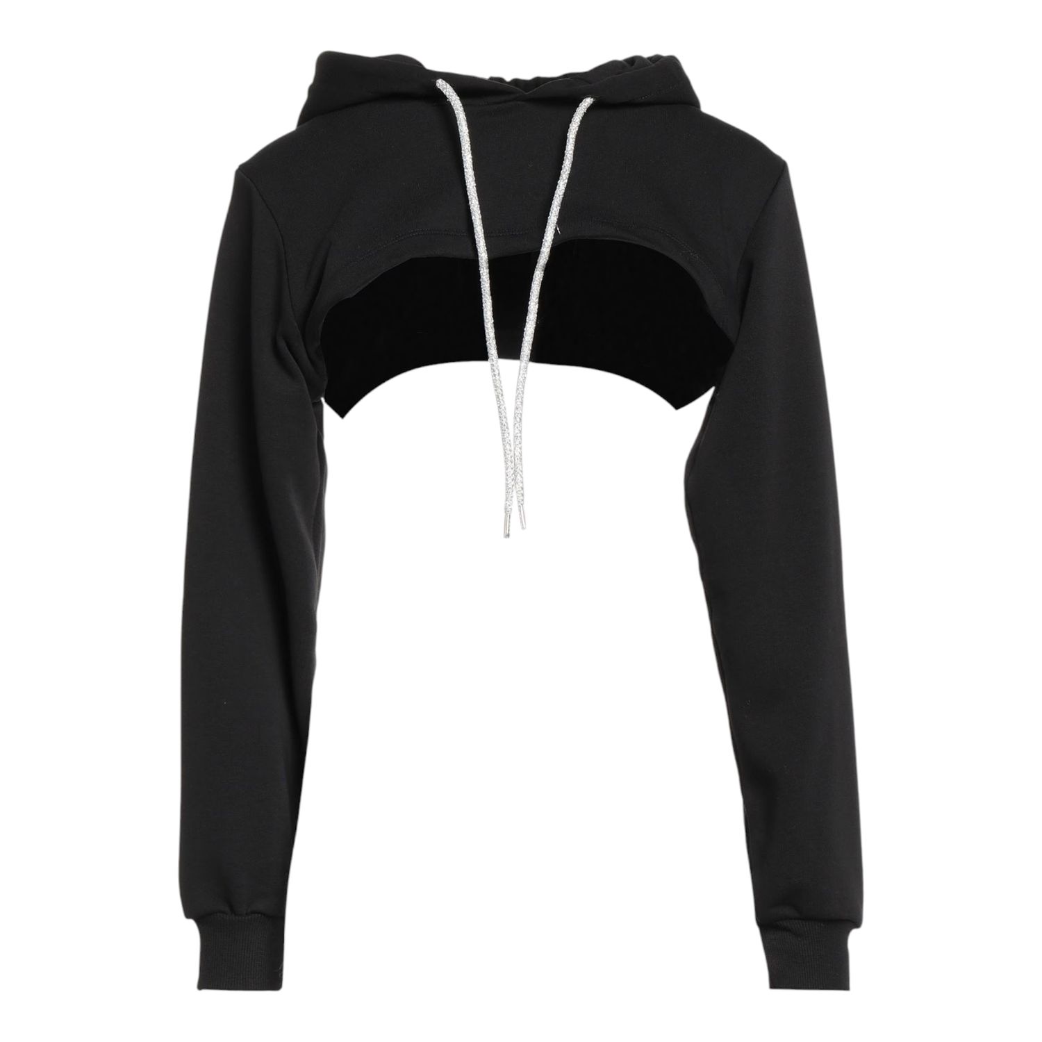 Sweat crop Très Court Noir à Capuche - Femme