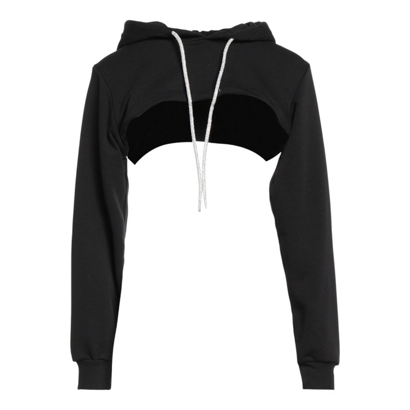 Sweat crop Très Court Noir à Capuche - Femme