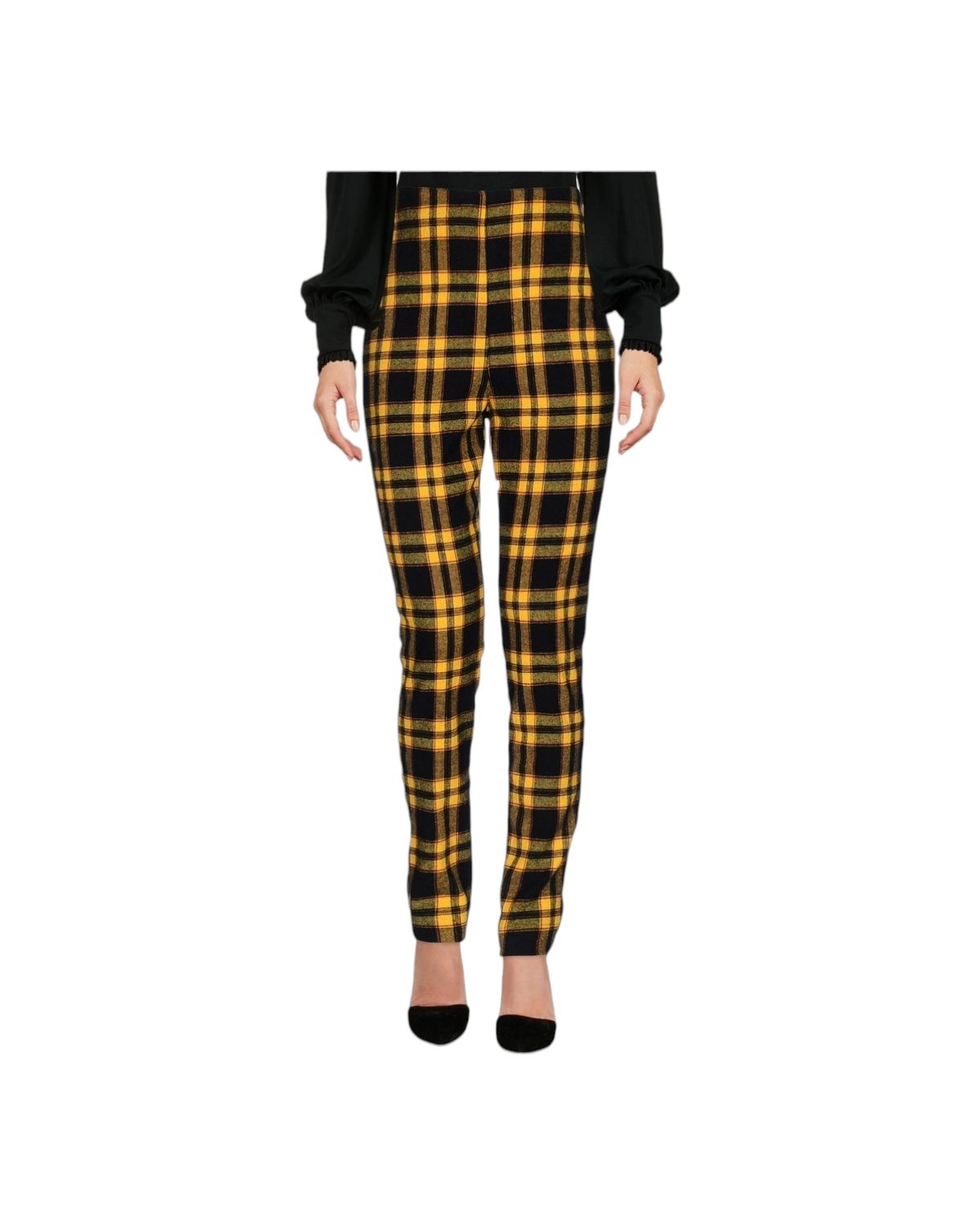 Pantalon laine carreaux - tartan jaune et noir - 36/38