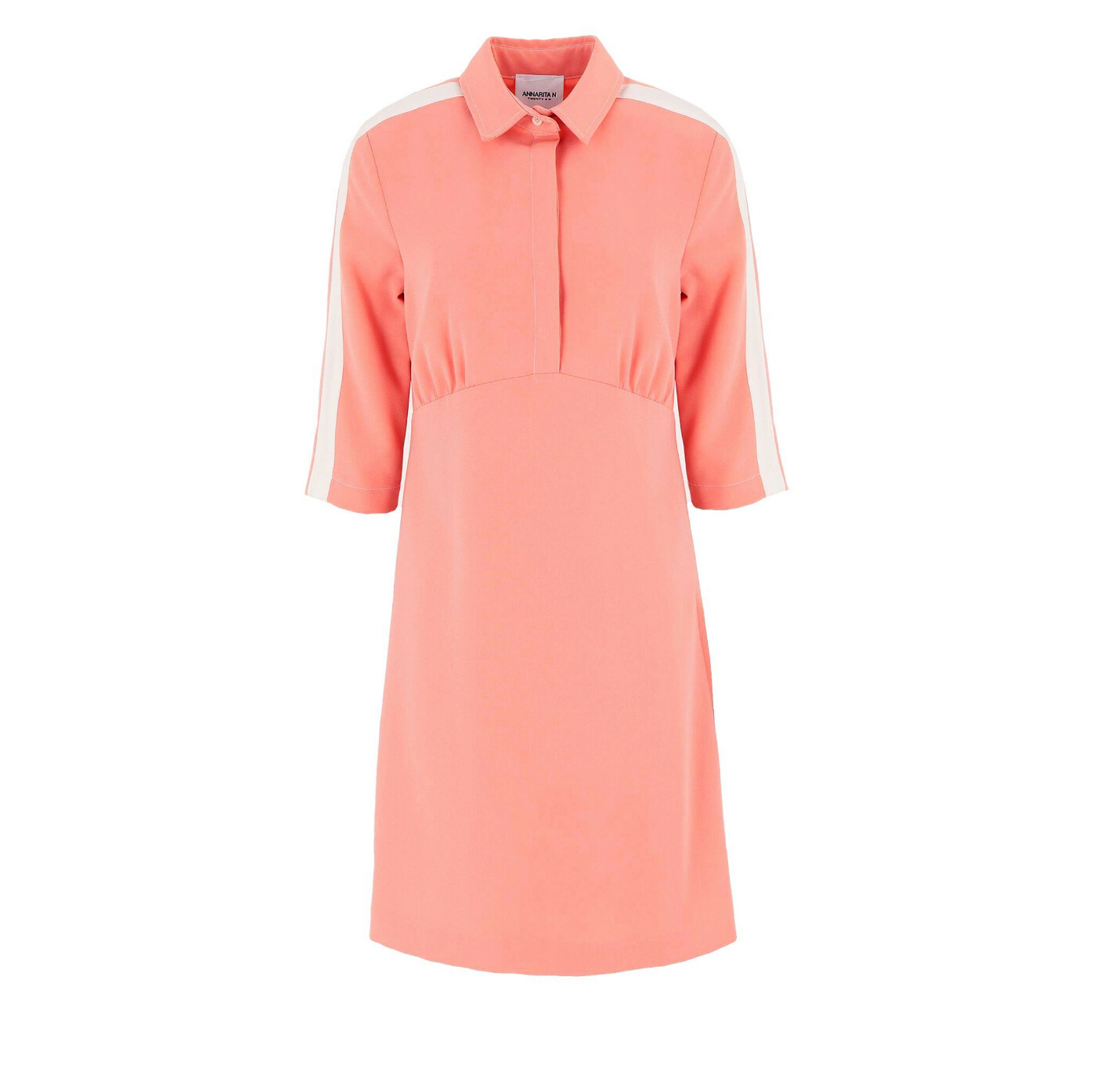 robe polo femme rose corail manches 3/4 bandes blanches
