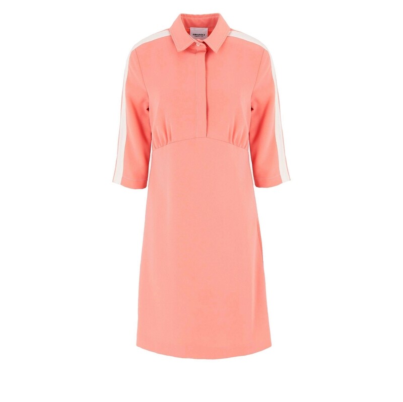 robe polo femme rose corail manches 3/4 bandes blanches