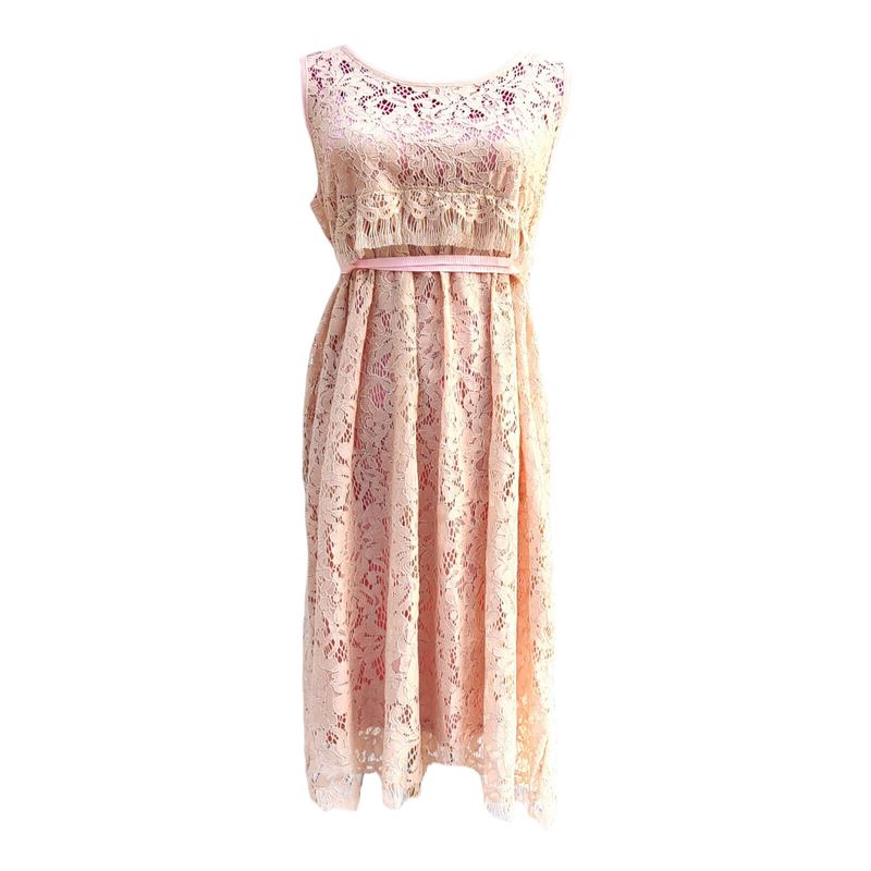 robe courte en dentelle beige sans manches