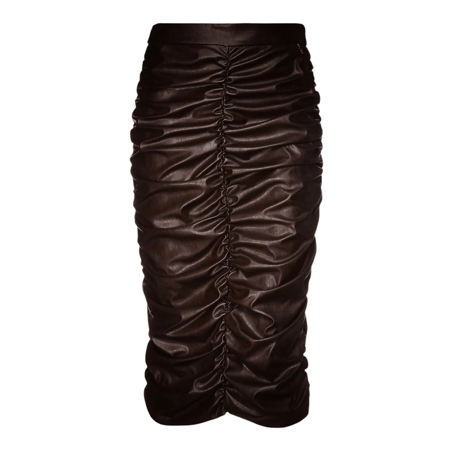 jupe crayon simili cuir marron foncé taille haute