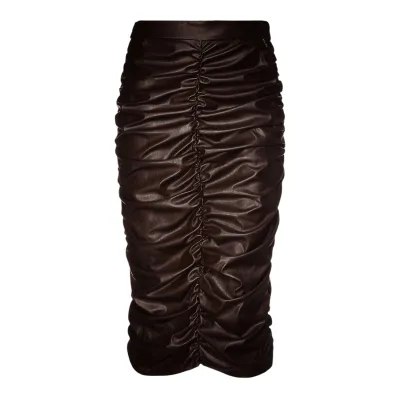 jupe crayon simili cuir marron foncé taille haute