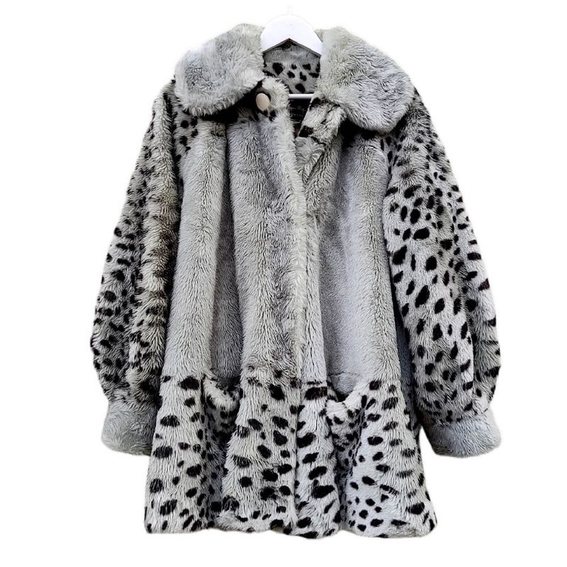 Manteau léopard femme gris - Vintage année 70 - Made in France 