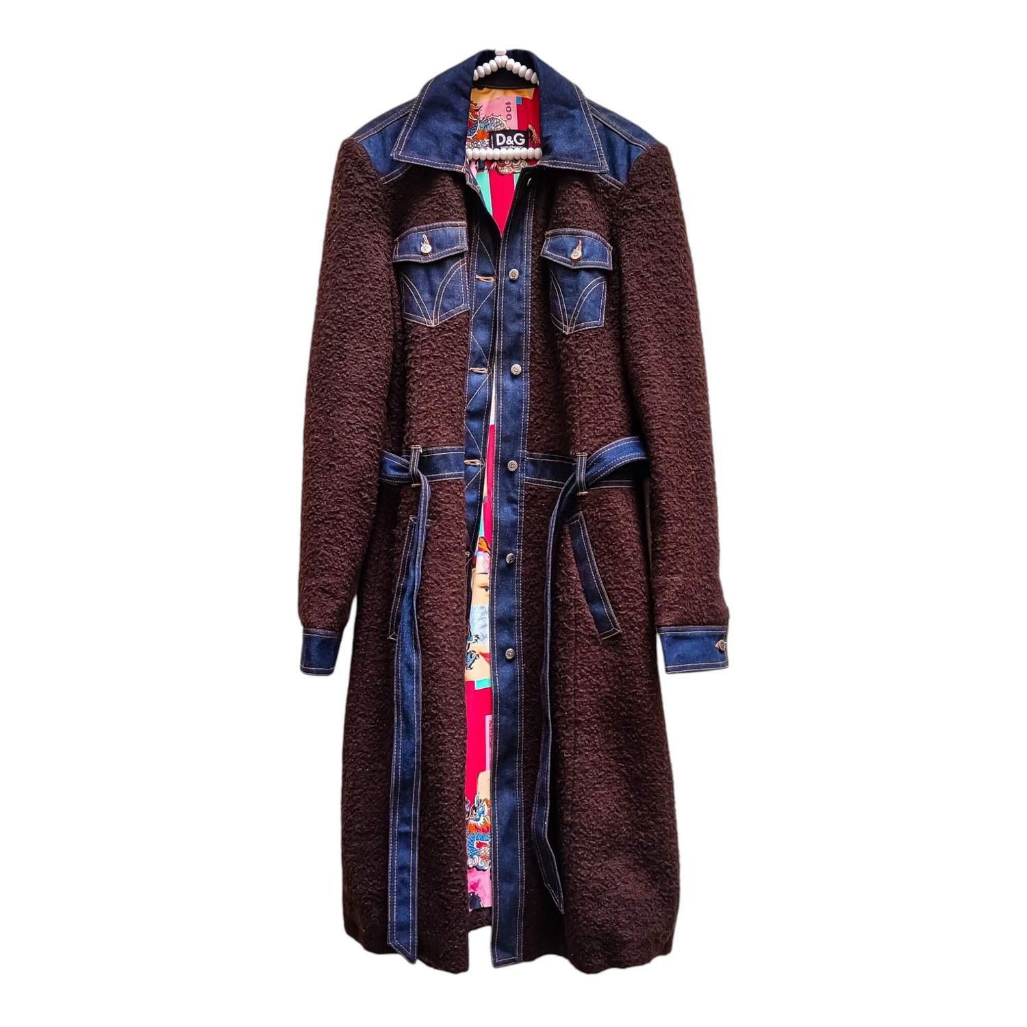 Manteau femme long en laine marron chocolat - Mode Vintage - D&amp;G