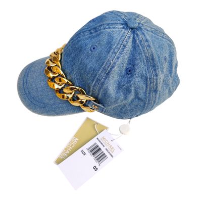 casquette en jean femme bleu avec chaîne dorée