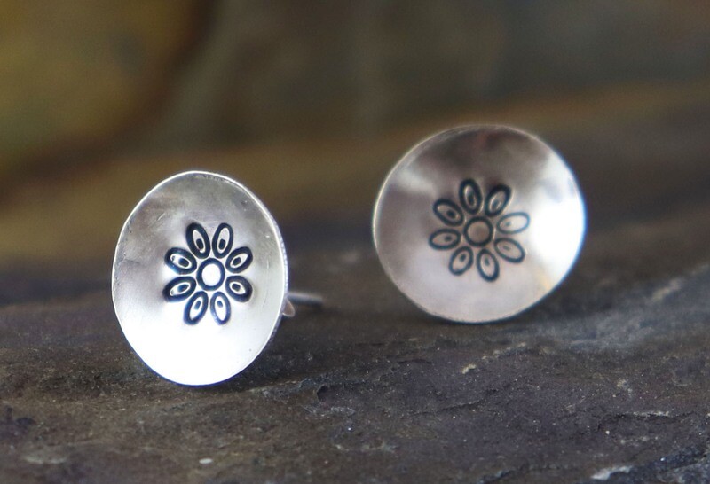 Sterling Silver Stamped Daisy Studs Sterling Silver Stamped Daisy Studs