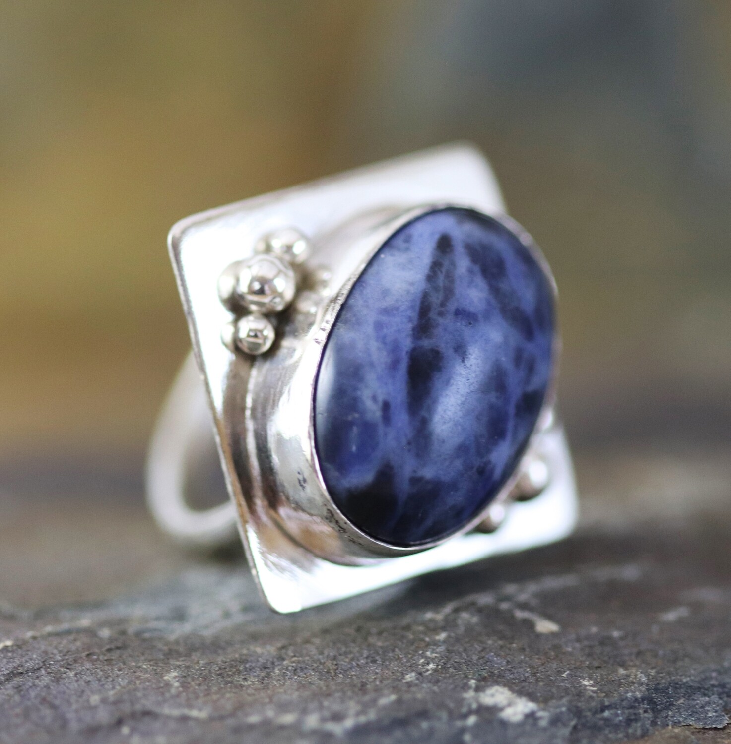 Sodalite &amp; Silver Enamel Ring