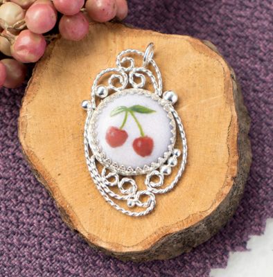 Filigree and Enamel Double Cherries Pendant