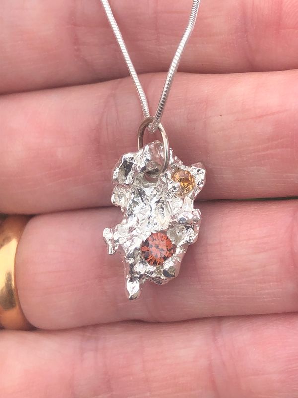 One In A Million Pendant - Saltcast in Fine Silver with Cubic Zirconias