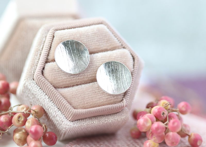 Bamboo-textured earrings - sterling silver.