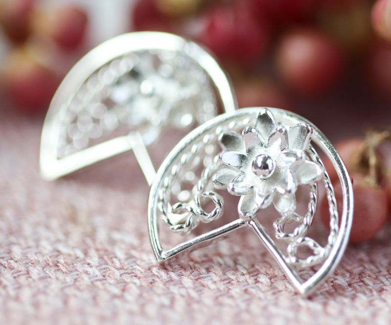 Silver filigree waterlily earrings