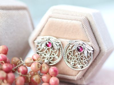Garnet and silver filigree earrings