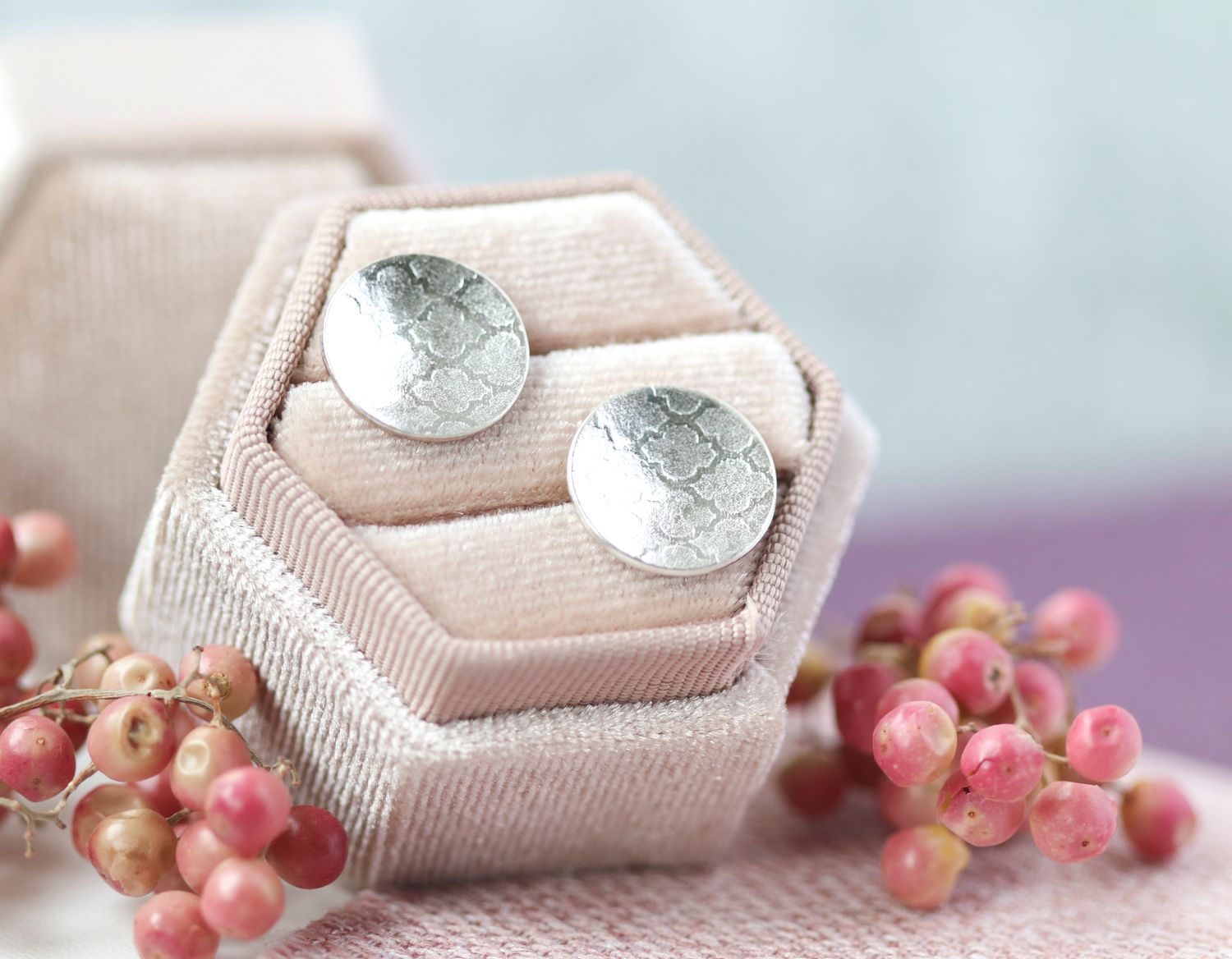 Sterling silver Moroccan tile design stud earrings.