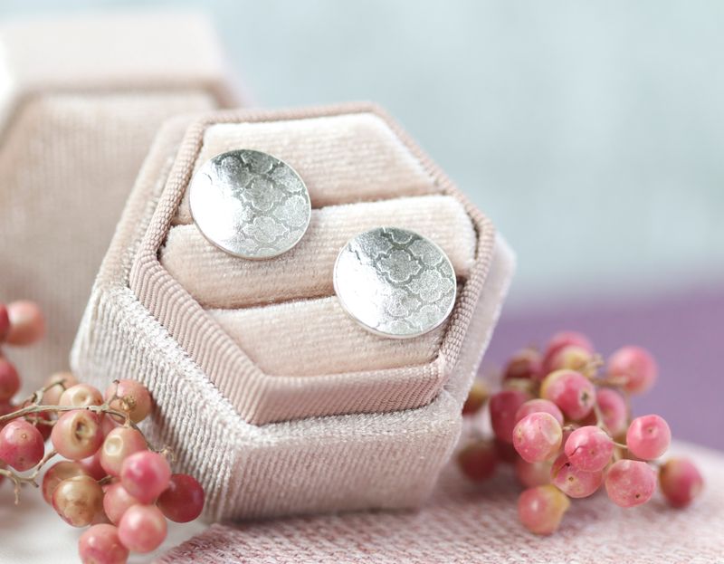 Sterling silver Moroccan tile design stud earrings.