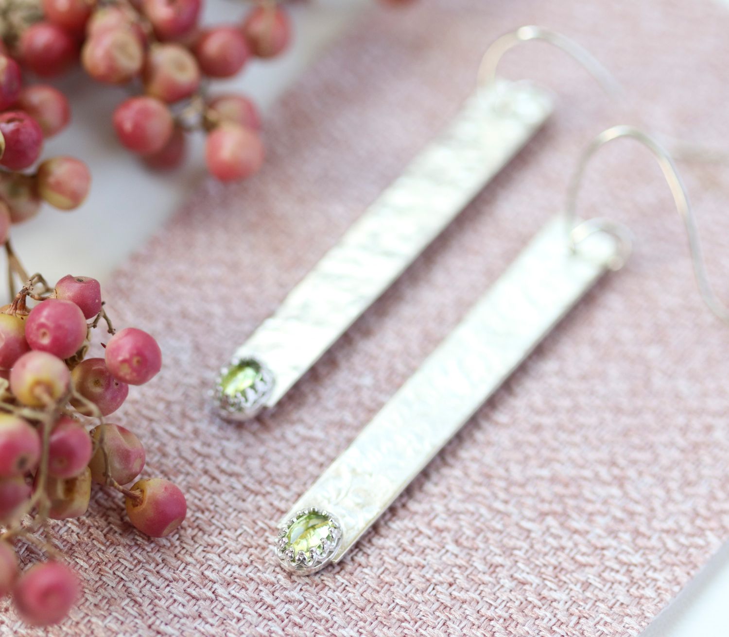 Sterling Silver and Peridot Drop Earrings