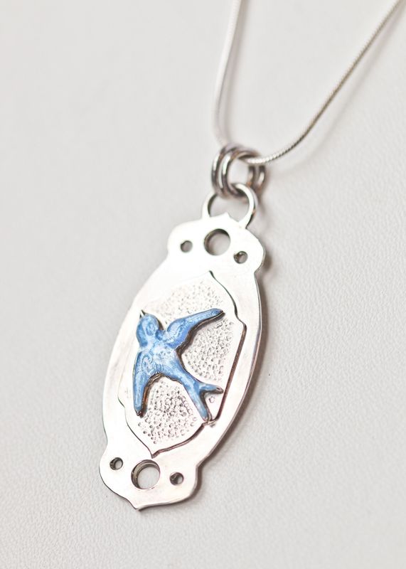 Moroccan Swallow Sterling Silver and Enamel Pendant Moroccan-inspired blue swallow silver and enamel pendant