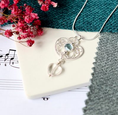 Filigree Waterlily Pendant - Sterling Silver Necklace