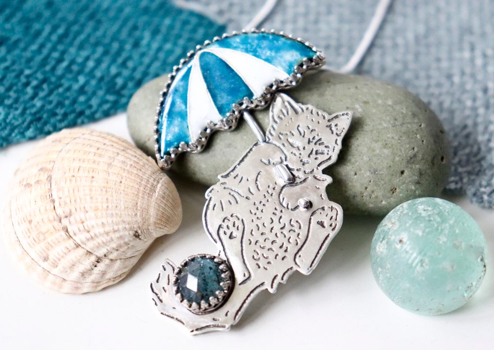 Raining Cats Silver and Enamel Pendant