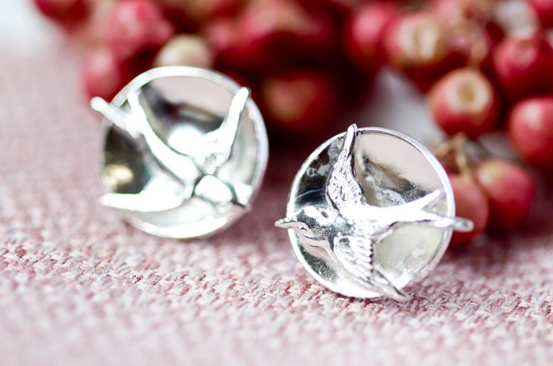 Domed Swallow Earrings in Sterling Silver