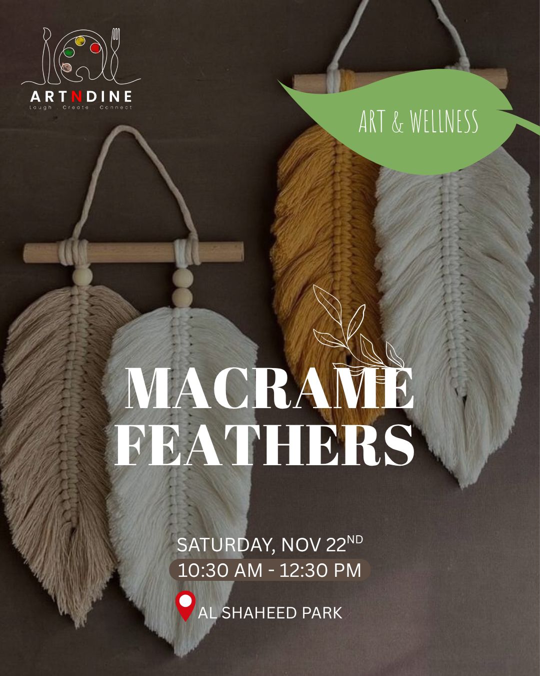 MACRAME FEATHERS - ART &amp; WELLNESS - SAT. NOV 22ND, 10:30AM-12:30PM - IN AL SHAHEED PARK