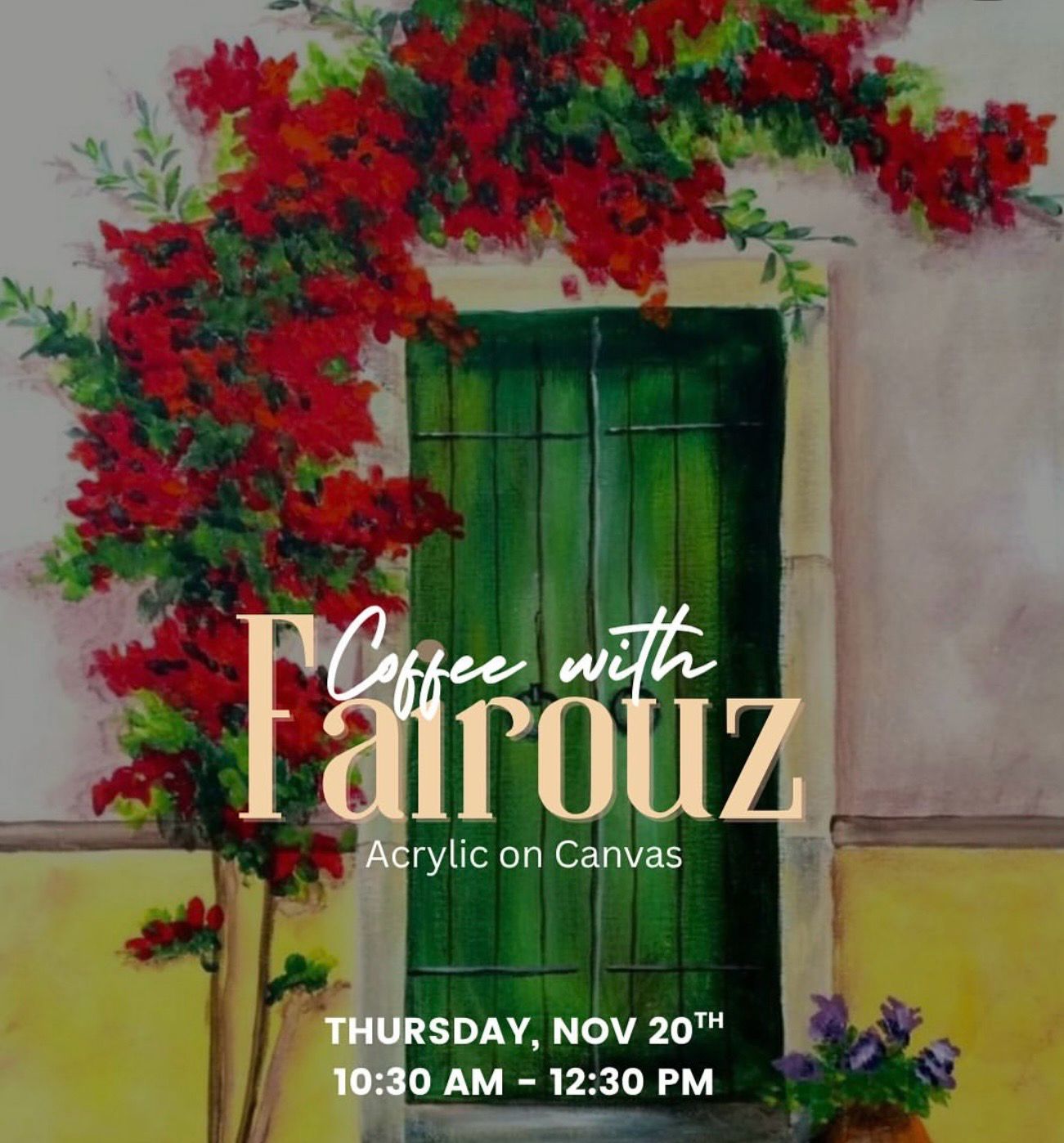 COFFEE WITH FAIRUZ - THURS. NOV 20th, 10:30AM-12:30PM - IN AL SHAHEED PARK