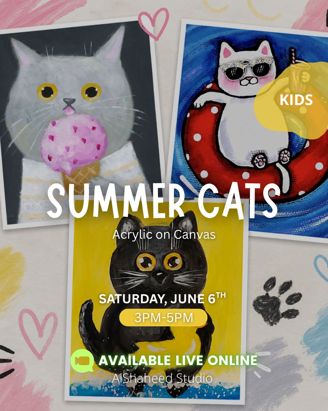 Saturday Kids Club - June 6th - From 3:00PM - 5:00PM - Summer Cats