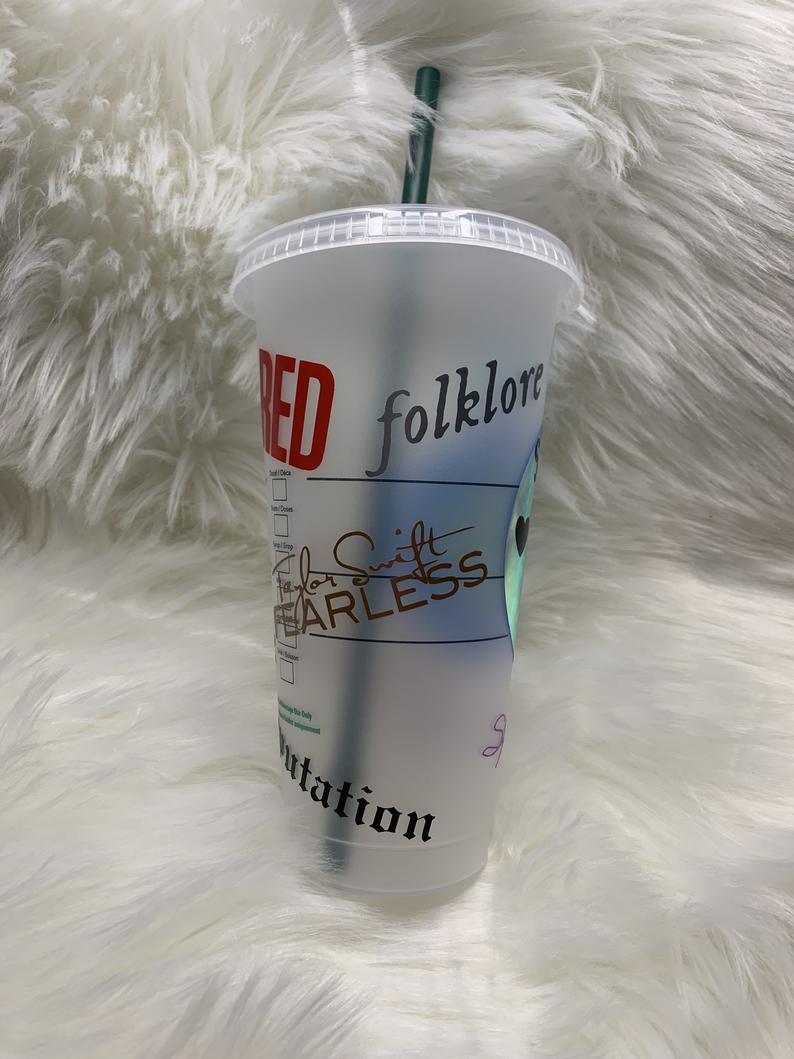 24 Oz Holographic Personalized Scribble Heart Starbucks Cup 