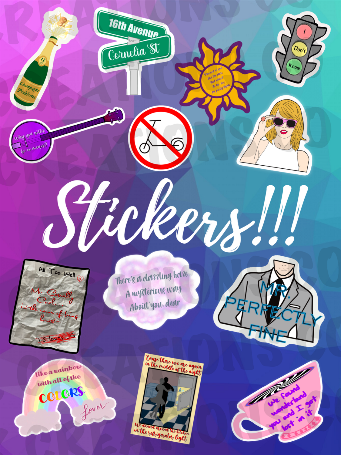 Taylor Swift Evermore Stickers / Evermore / Taylor Swift Song Stickers /  Lyric Stickers / Laptop Decal / Water Bottle Decal 