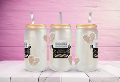 The Tortured Poets Department Fortnight Inspired Typewriter Glass Can Tumbler