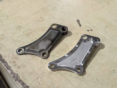 Hammond Engineering Ford Barra billet aluminum alternator bracket vs OEM steel bracket comparison
