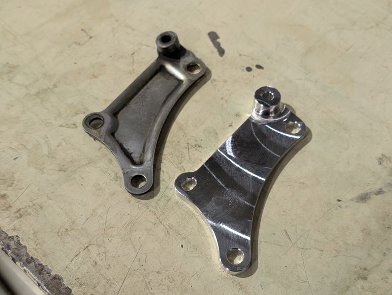 Hammond Engineering Ford Barra billet aluminum alternator bracket vs OEM steel bracket comparison