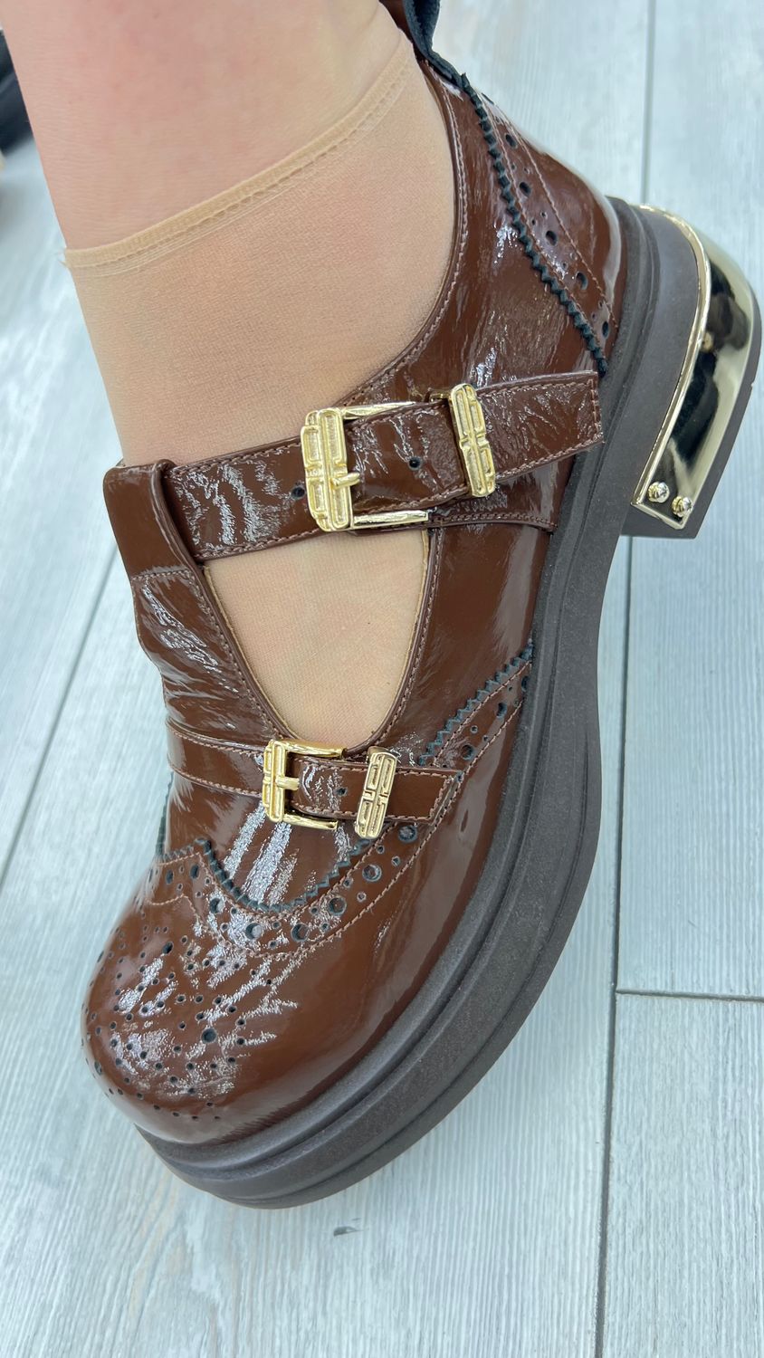 LEESK Double Buckle Patent Leather Mary Janes (Thandeka)