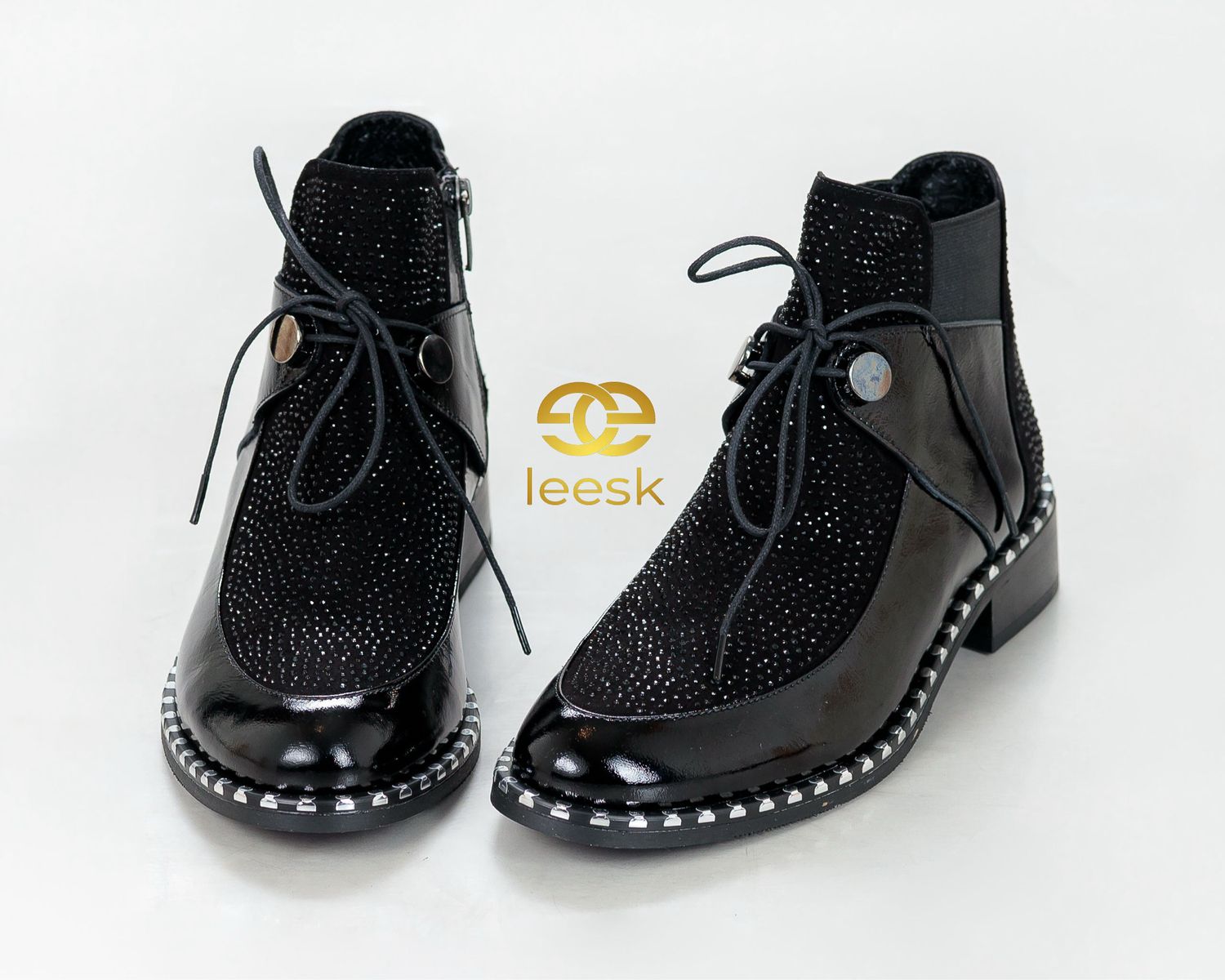 Midnight Luxe Crystal Ankle Boots(Black Glitter Boot)