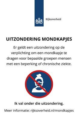 Uitzonderingskaartjes mondkapjes