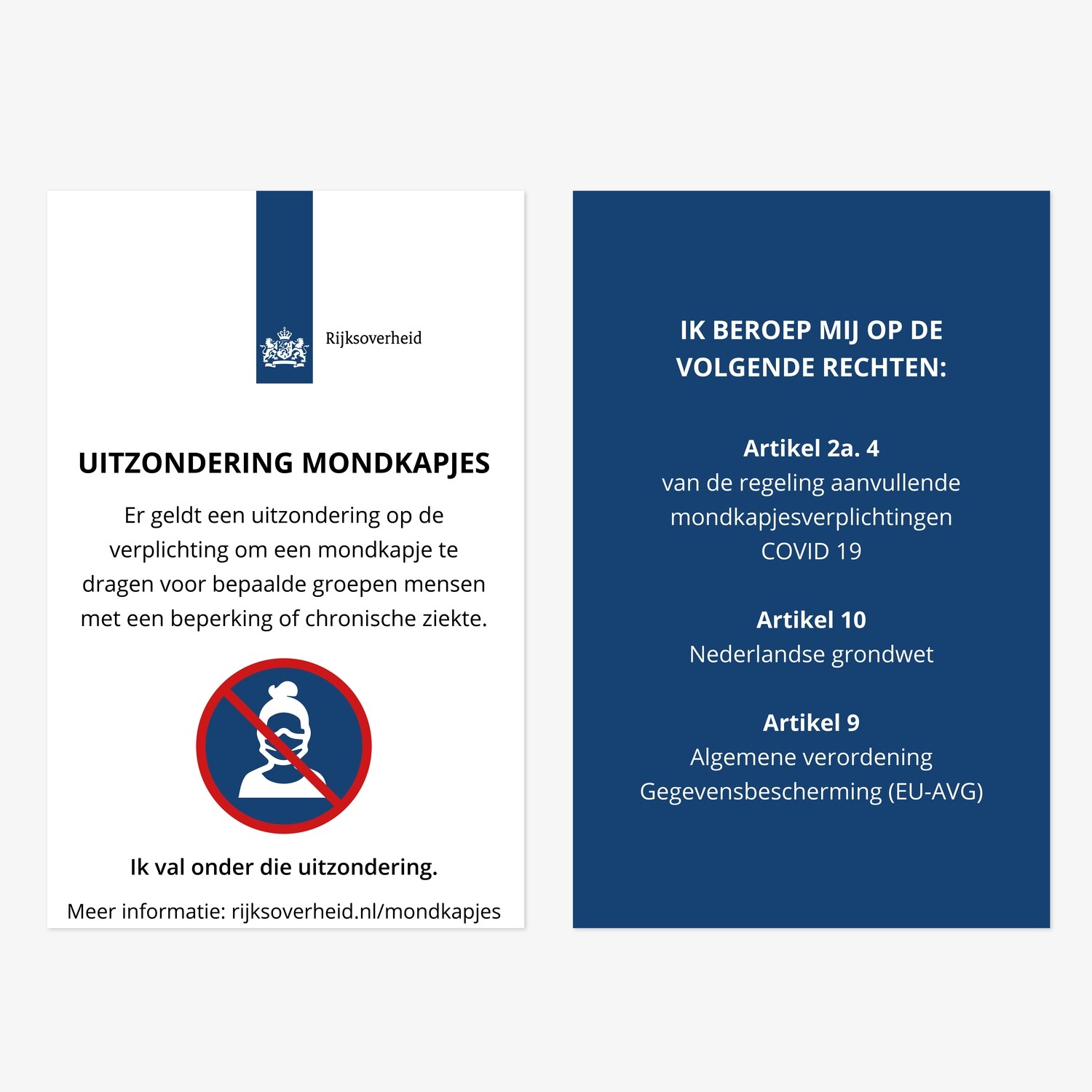 Uitzonderingskaartjes mondkapjes