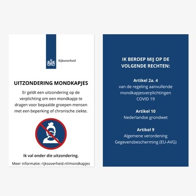 Uitzonderingskaartjes mondkapjes