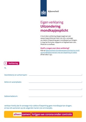 A6 Eigen verklaring Mondkapjes