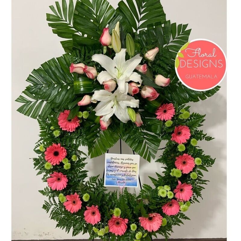 Corona clásica de rosas y gerberas mediana