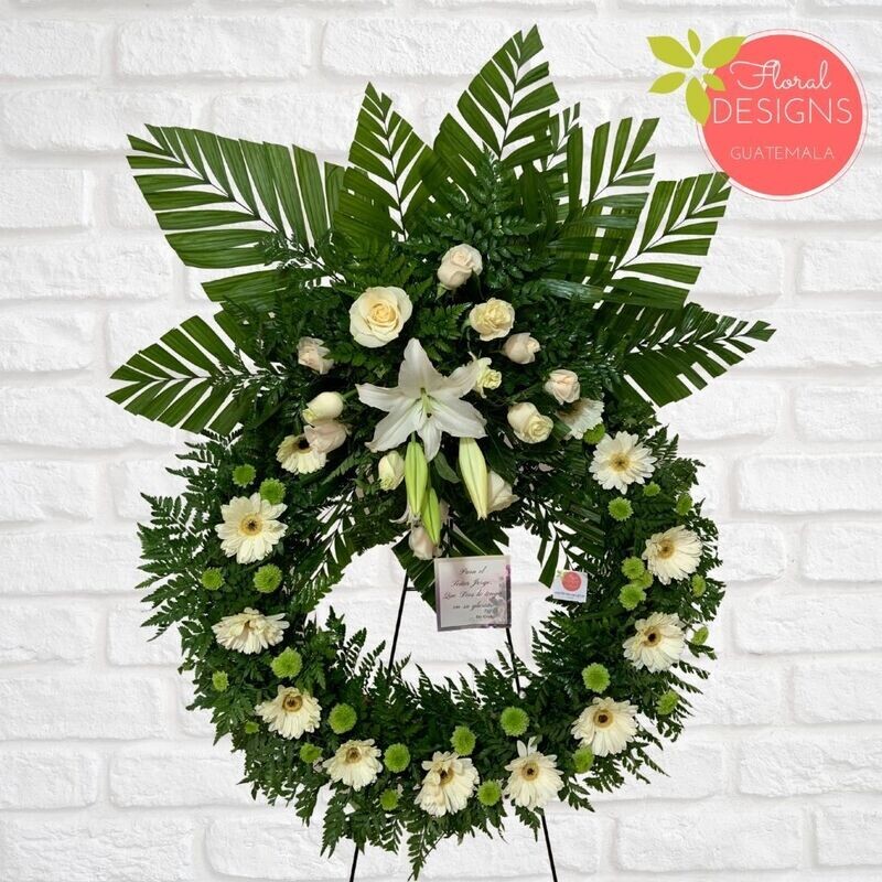 Corona clásica de rosas y gerberas mediana