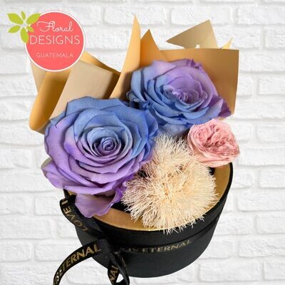 Mini Roundbox Delux de rosas naturales preservadas bicolor