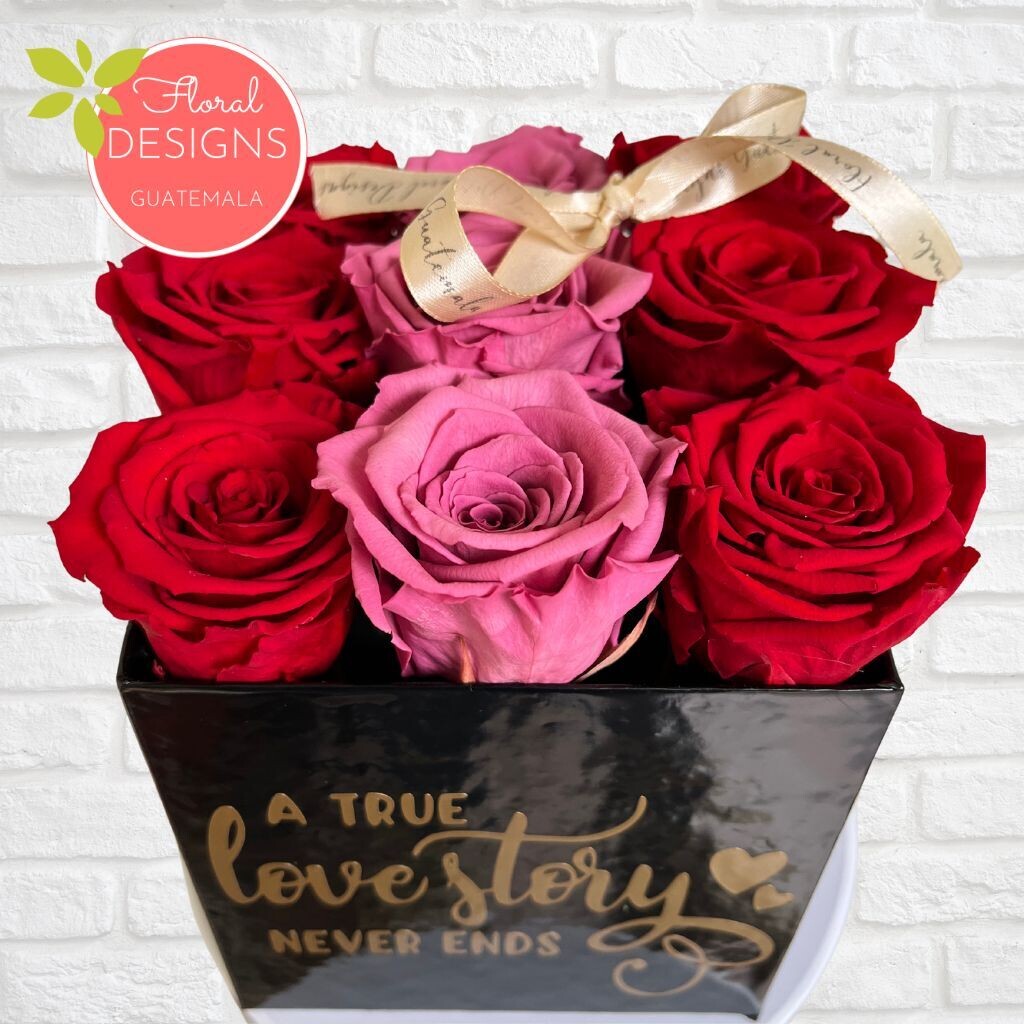 Blackbox de 9 rosas naturales preservadas
