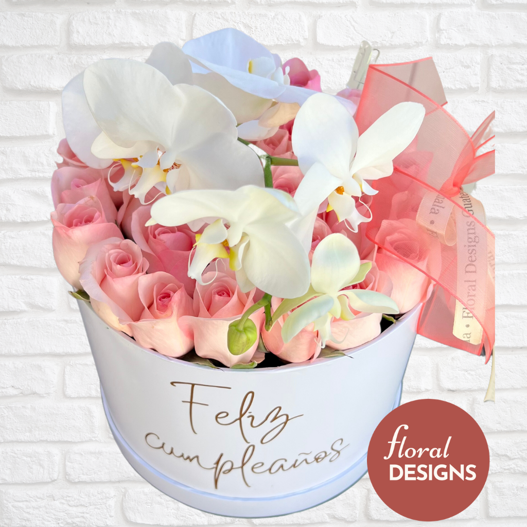 Roundbox Delux de rosas + Orquídeas