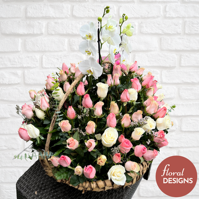 Jardin de rosas en tonos rosa
