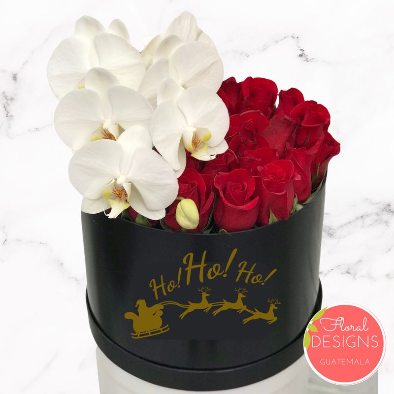 Roundbox Delux de rosas + Orquídeas