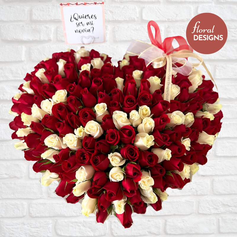 Caja Amor Amor 220 rosas rojo y blanco