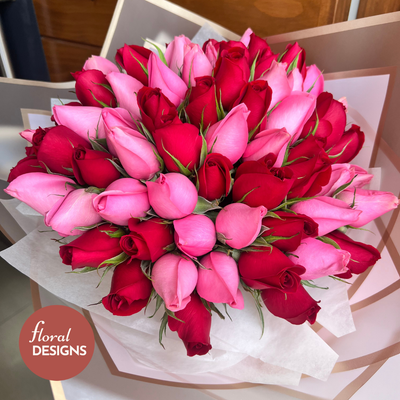 Love bouquet de 72 rosas rojo y rosado